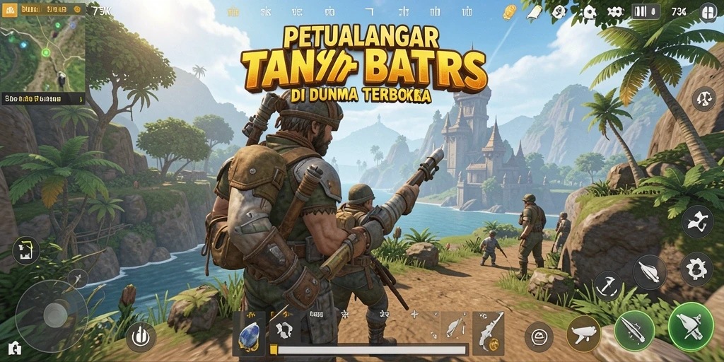 Screenshot gameplay 73K, menunjukkan dunia luas yang bisa dieksplorasi.