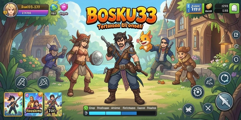 Tampilan gameplay seru BOSKU33 yang menampilkan aksi karakter Anime.