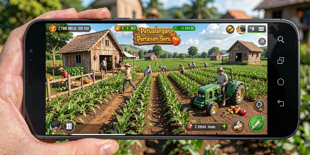 Gameplay C7890 yang seru dengan berbagai aktivitas pertanian.