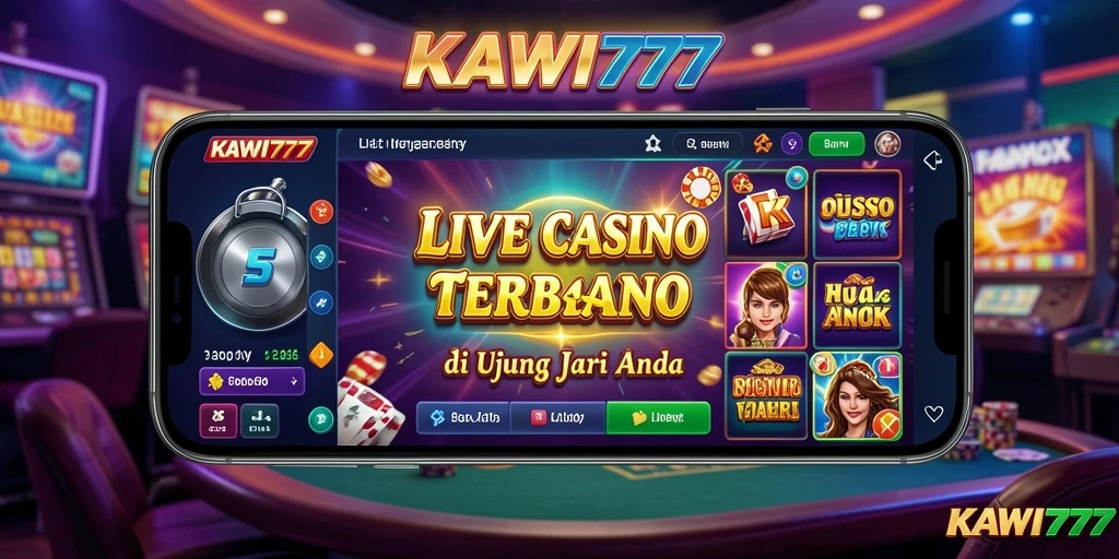 Screenshot gameplay Live Casino KAWI777 menampilkan suasana kasino yang nyata.