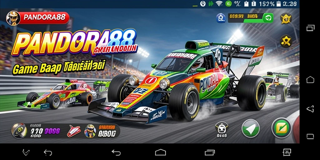Gameplay seru PANDORA88 dengan mobil balap yang cepat.
