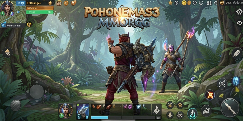 Screenshot menunjukkan pertarungan seru di dunia fantastis POHONEMAS33.