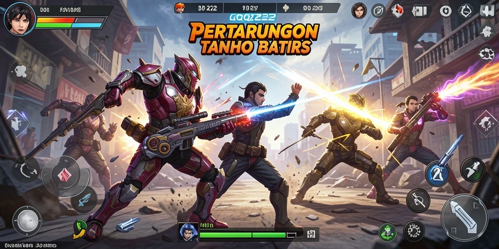 Screenshot gameplay QQ222 menunjukkan aksi pertarungan yang mendebarkan.