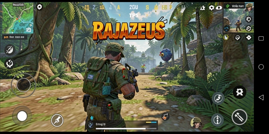 Tampilan gameplay seru RAJAZEUS dengan aksi TPS yang mendebarkan.