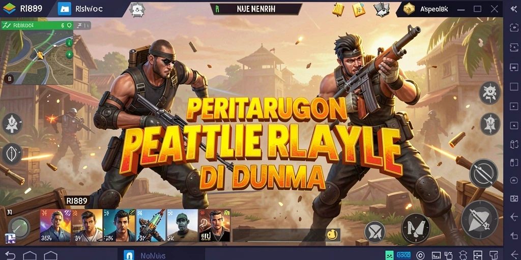 Screenshot utama RI889 menampilkan intensitas pertempuran Battle Royale yang mendebarkan.