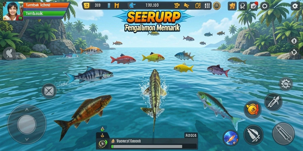 Screenshot SERURP menampilkan aksi seru menembak ikan.