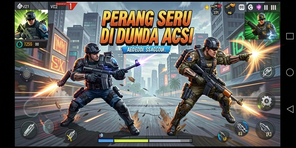 Screenshot V21 menampilkan aksi seru dan intens dalam permainan.